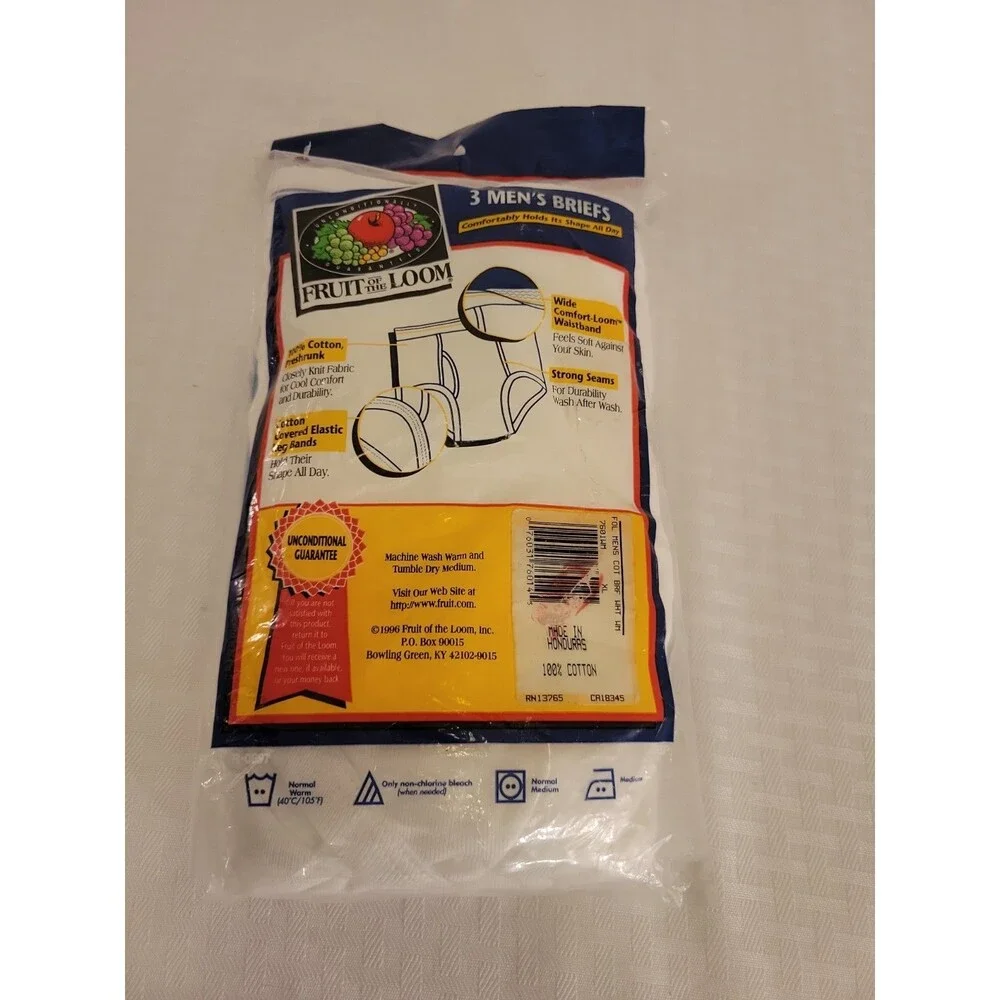 NWT VTG Deadstock Fruit of The Loom 3 Pack Mens White Briefs Size Large 1996